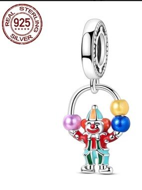 925 Juggling Clown Dangle Charm W/Movable Balls